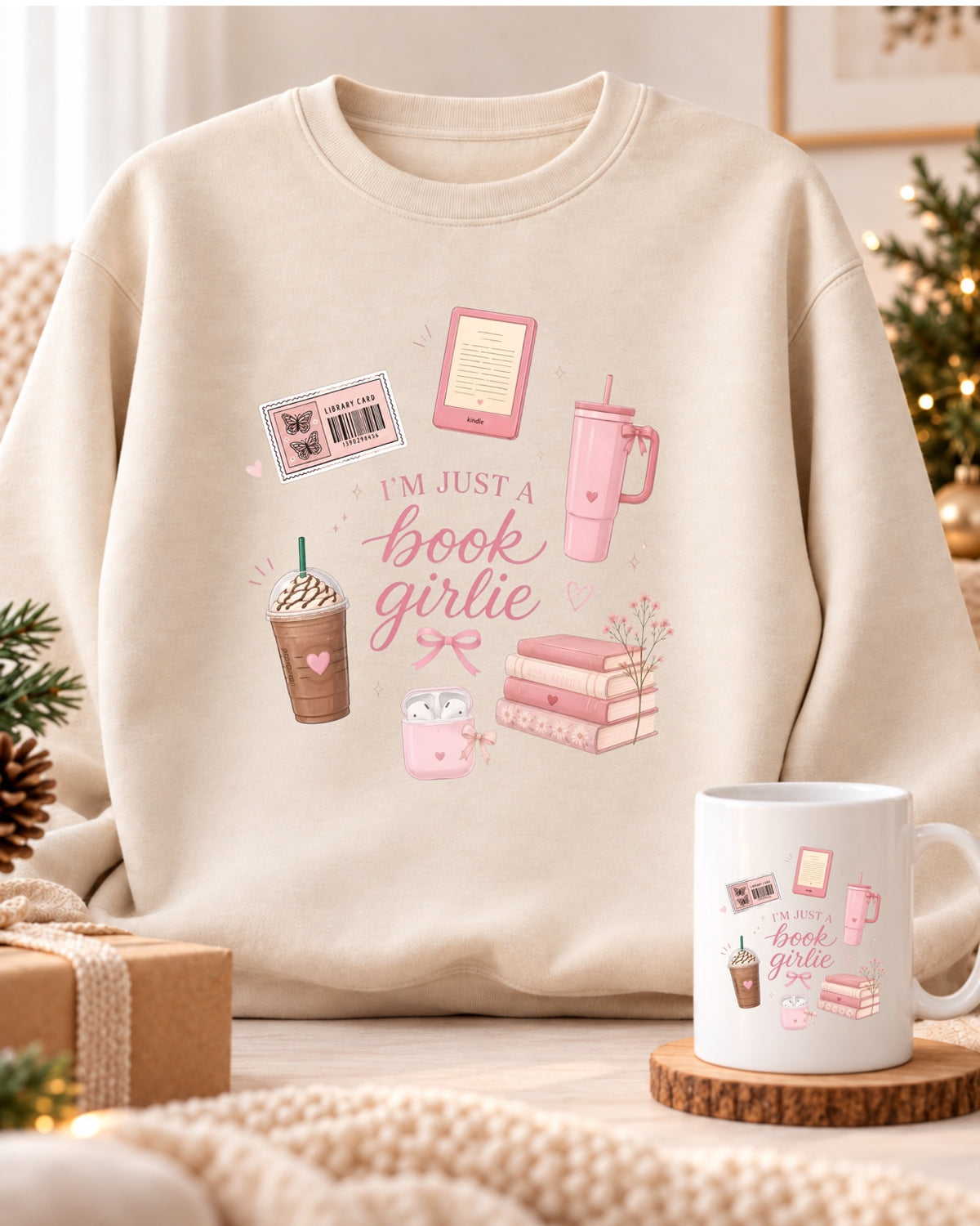 Pack sudadera beige y taza a juego · Book Girlie
