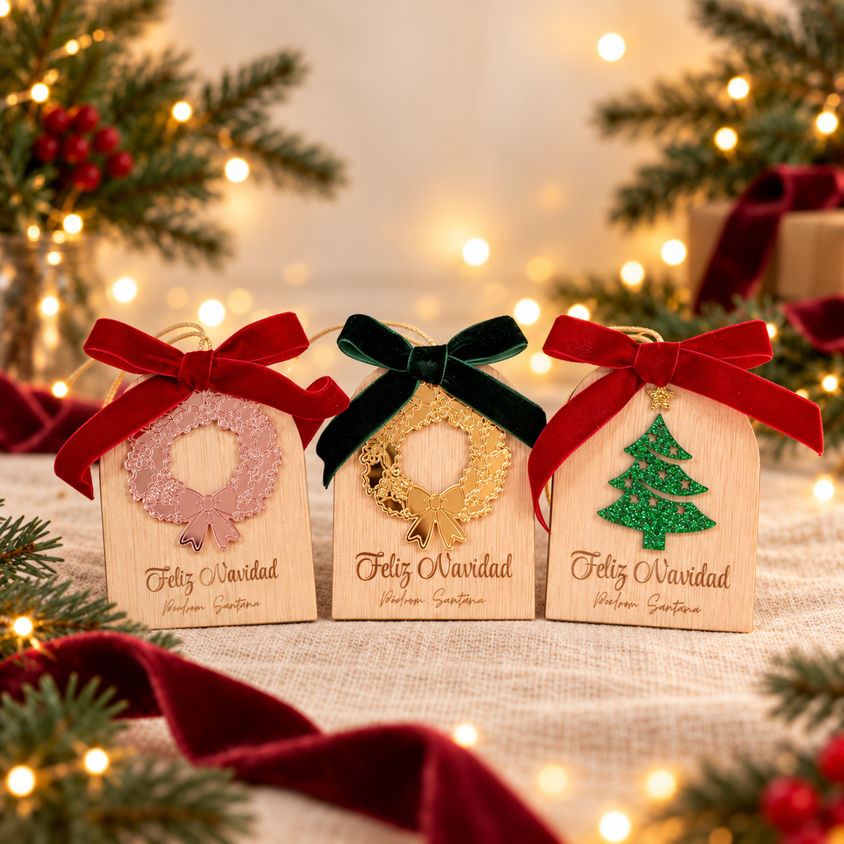 Casitas de Navidad · Fondo navideño crema y burdeos