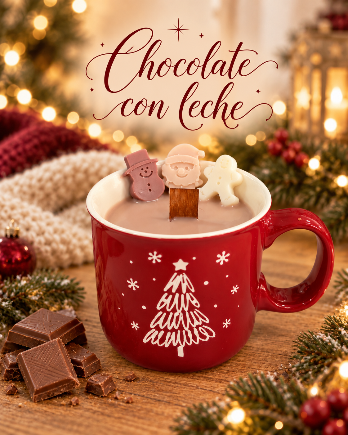 Vela Chocolate con leche de soja ecológica en taza roja navideña reutilizable