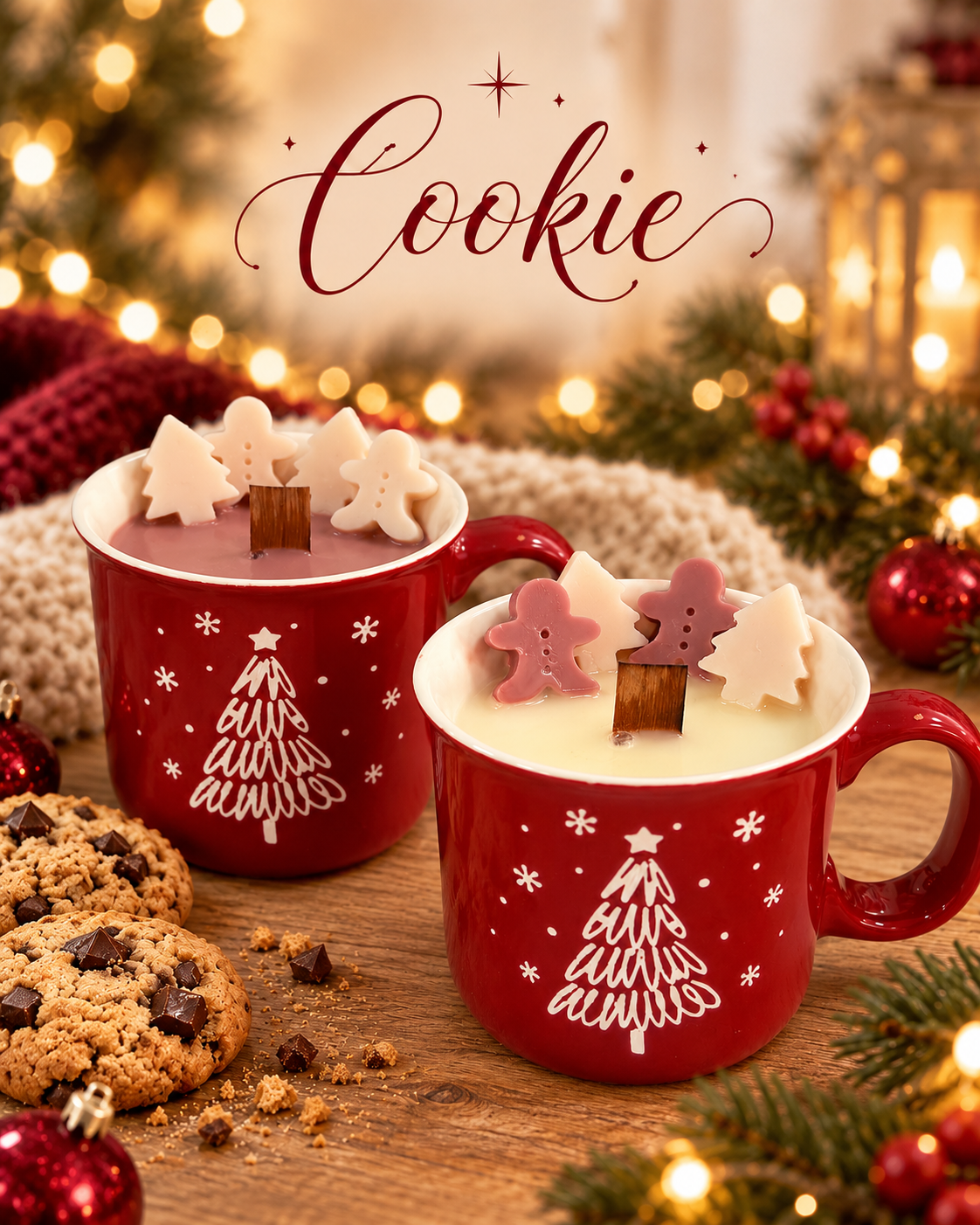 Dos versiones de la vela Cookie en cera rosa y crema, venta por unidad