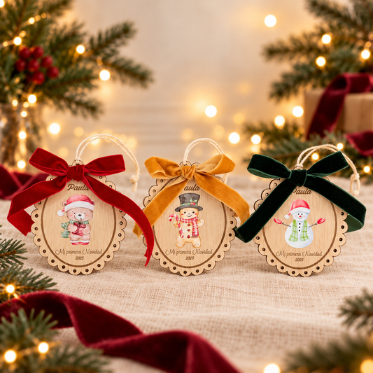 Bolas de Navidad infantiles · Fondo navideño crema y burdeos