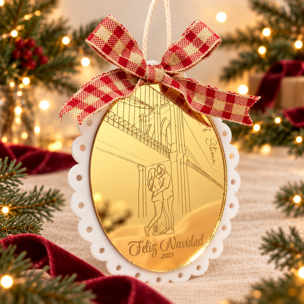 Adorno de Navidad · Fondo navideño crema y burdeos