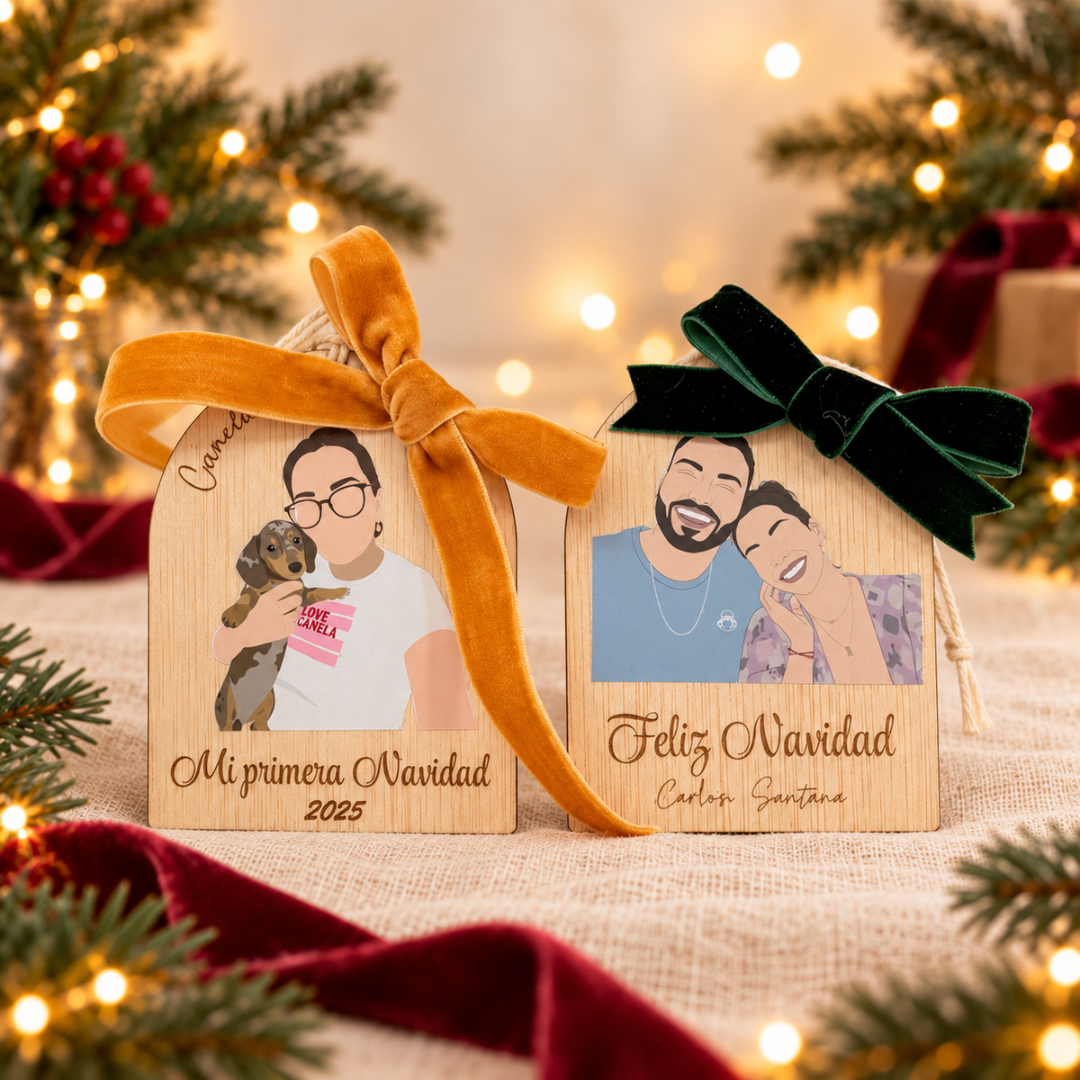 Adorno de Navidad · Fondo navideño crema y burdeos