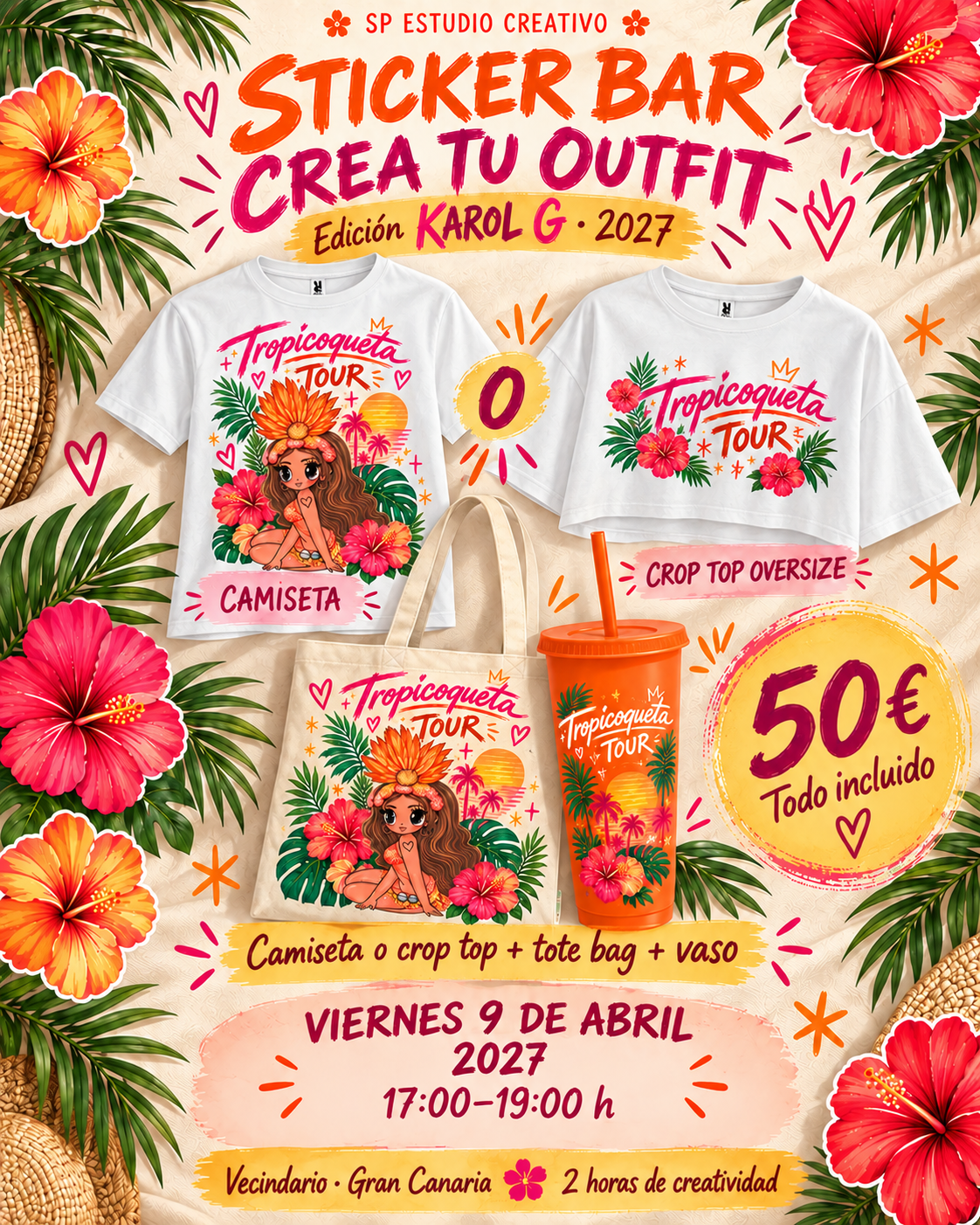 Sticker Bar · Crea tu outfit · Viernes 9 de abril de 2027 · 17:00–19:00 hora canaria