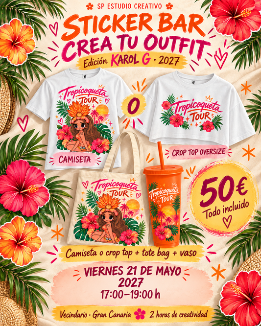 Sticker Bar · Crea tu outfit · Viernes 21 de mayo de 2027 · 17:00–19:00 hora canaria
