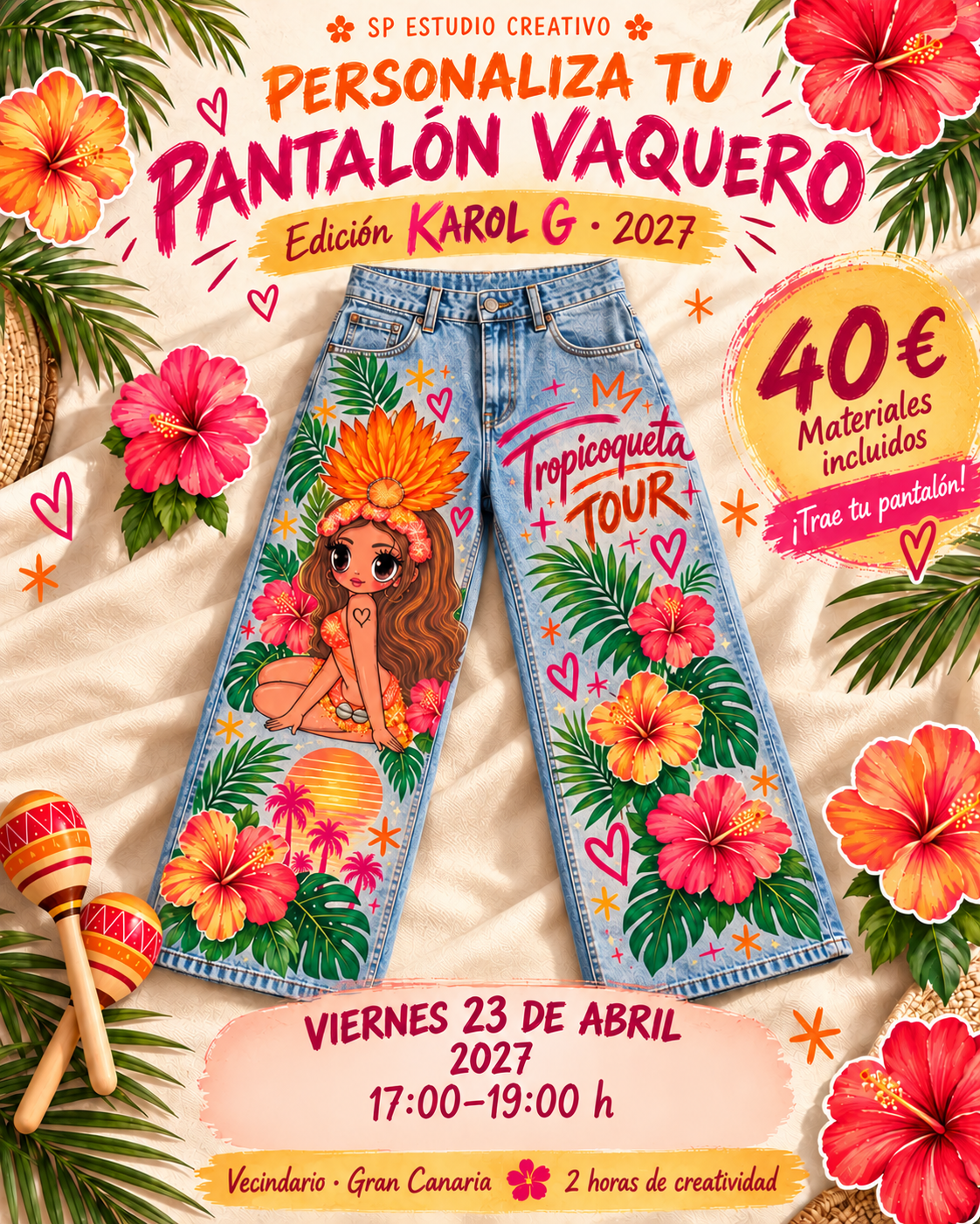 Personaliza tu pantalón vaquero · Viernes 23 de abril de 2027 · 17:00–19:00 hora canaria