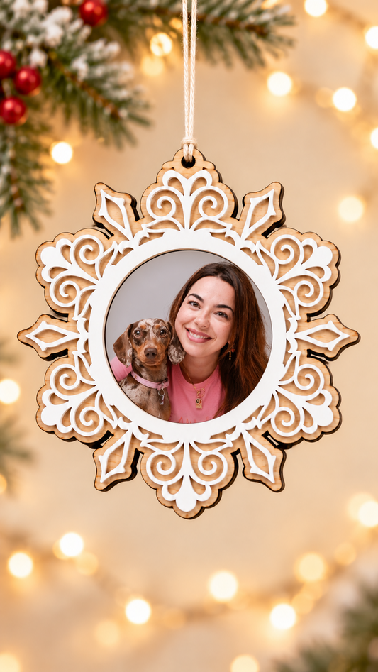 Adorno copo de nieve personalizado con foto